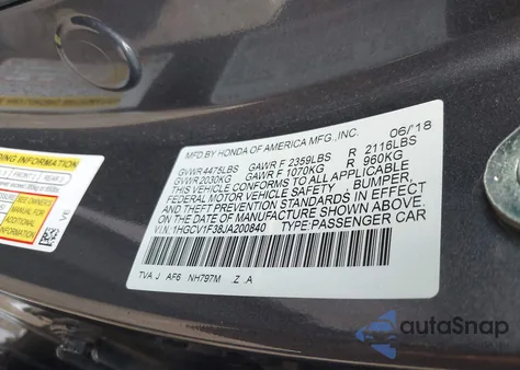 2018 Honda Accord Sport z USA, uszkodzony, nr VIN 1HGCV1F38JA200840